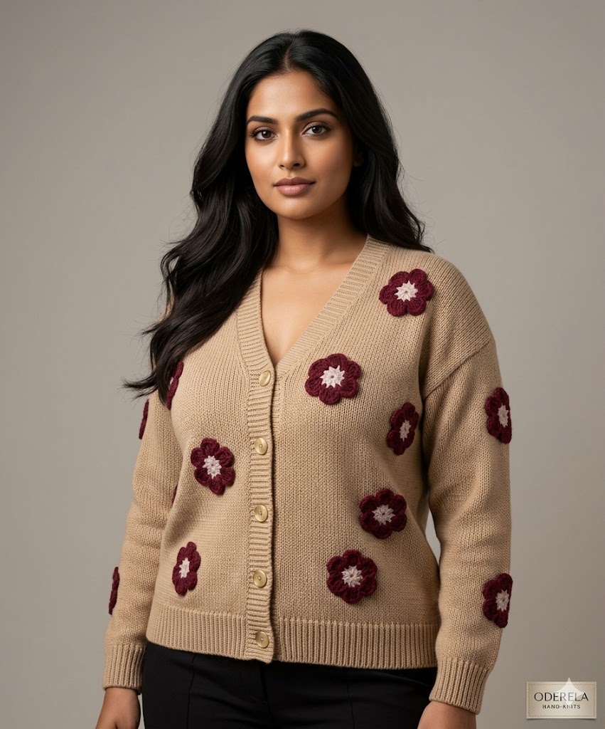 🧶Handmade Floral Knit Cardigan for Women