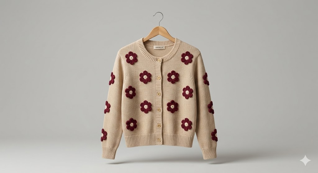🧶Handmade Floral Knit Cardigan for Women