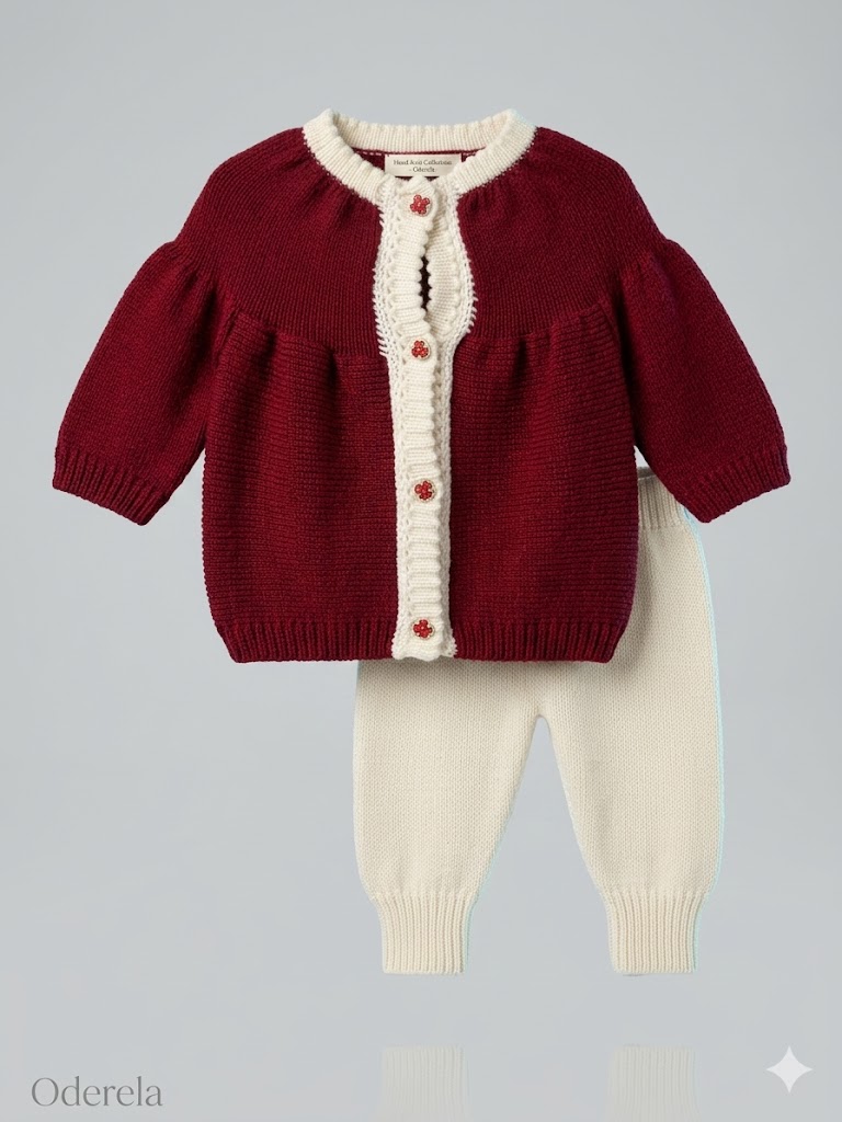 Little Berry Premium Contrasting Knit Cardigan & Trouser Set
