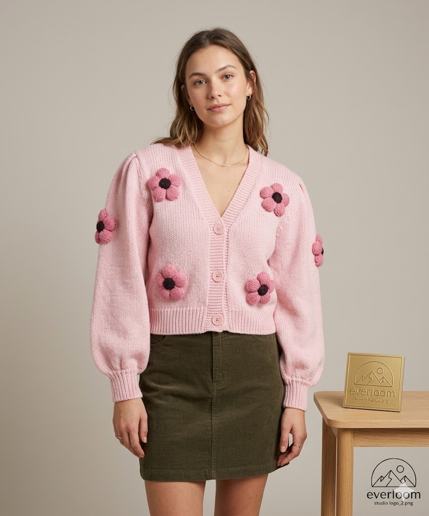 Blossom & Breeze Pastel Pink Floral Knit Cardigan