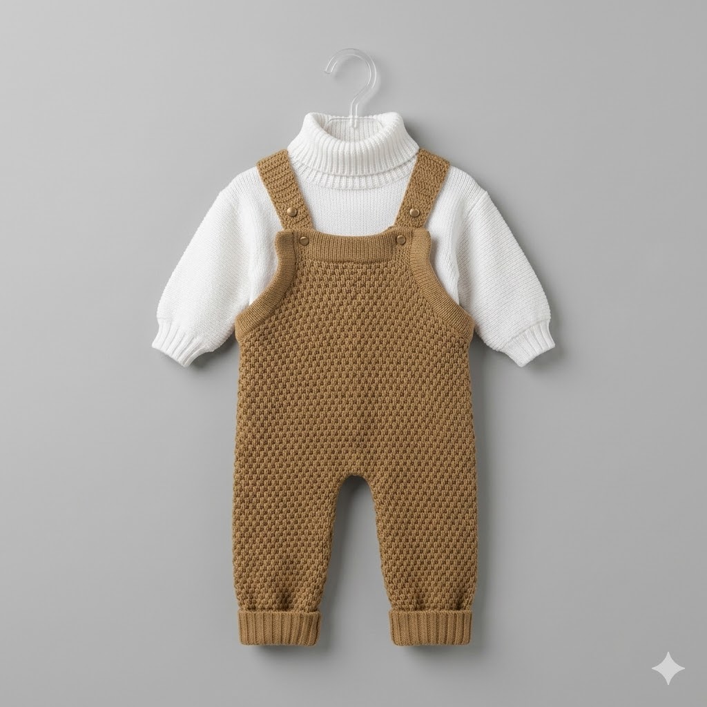 Tiny Trendsetter Premium Knit Overall & Turtleneck Set