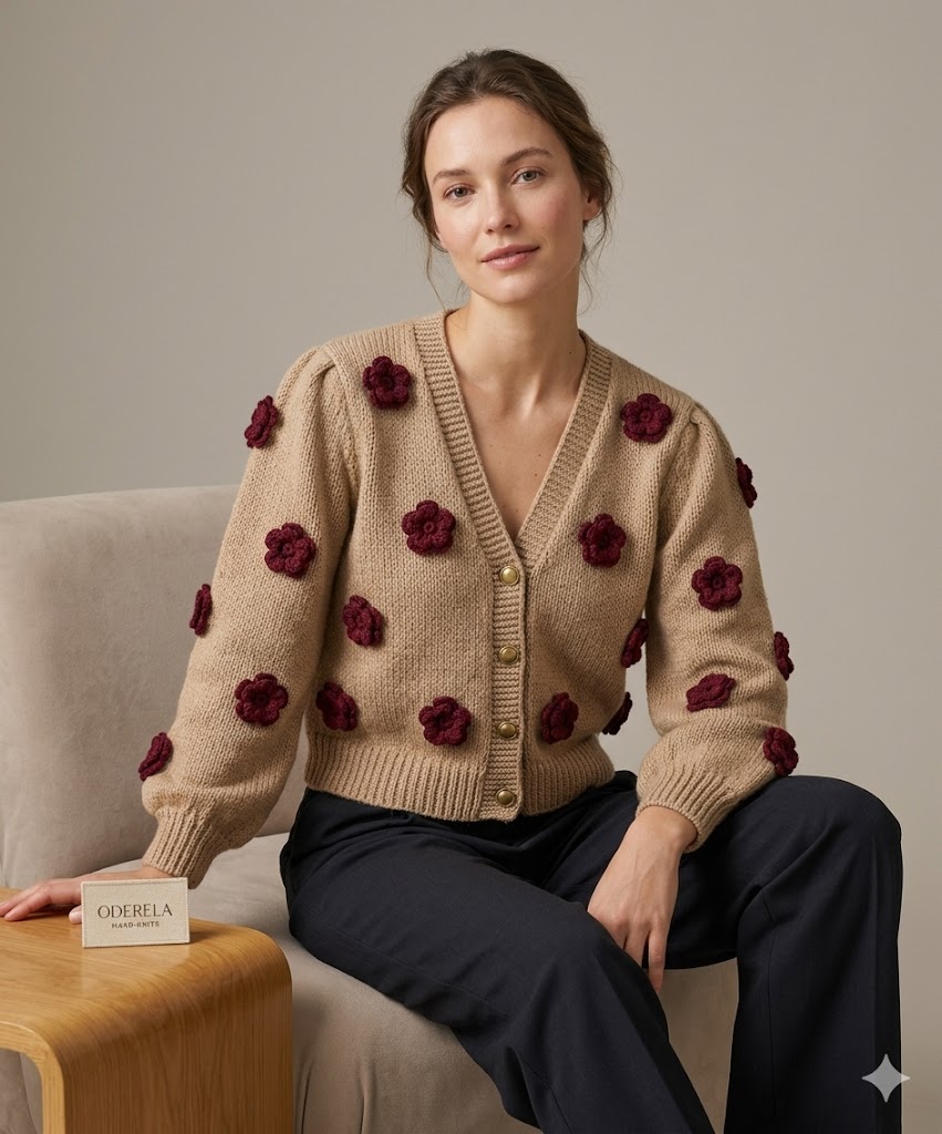🧶Handmade Floral Knit Cardigan for Women