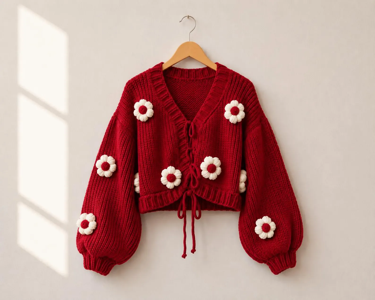 Brown Floral Cardigan, 3D Daisy Knitwear