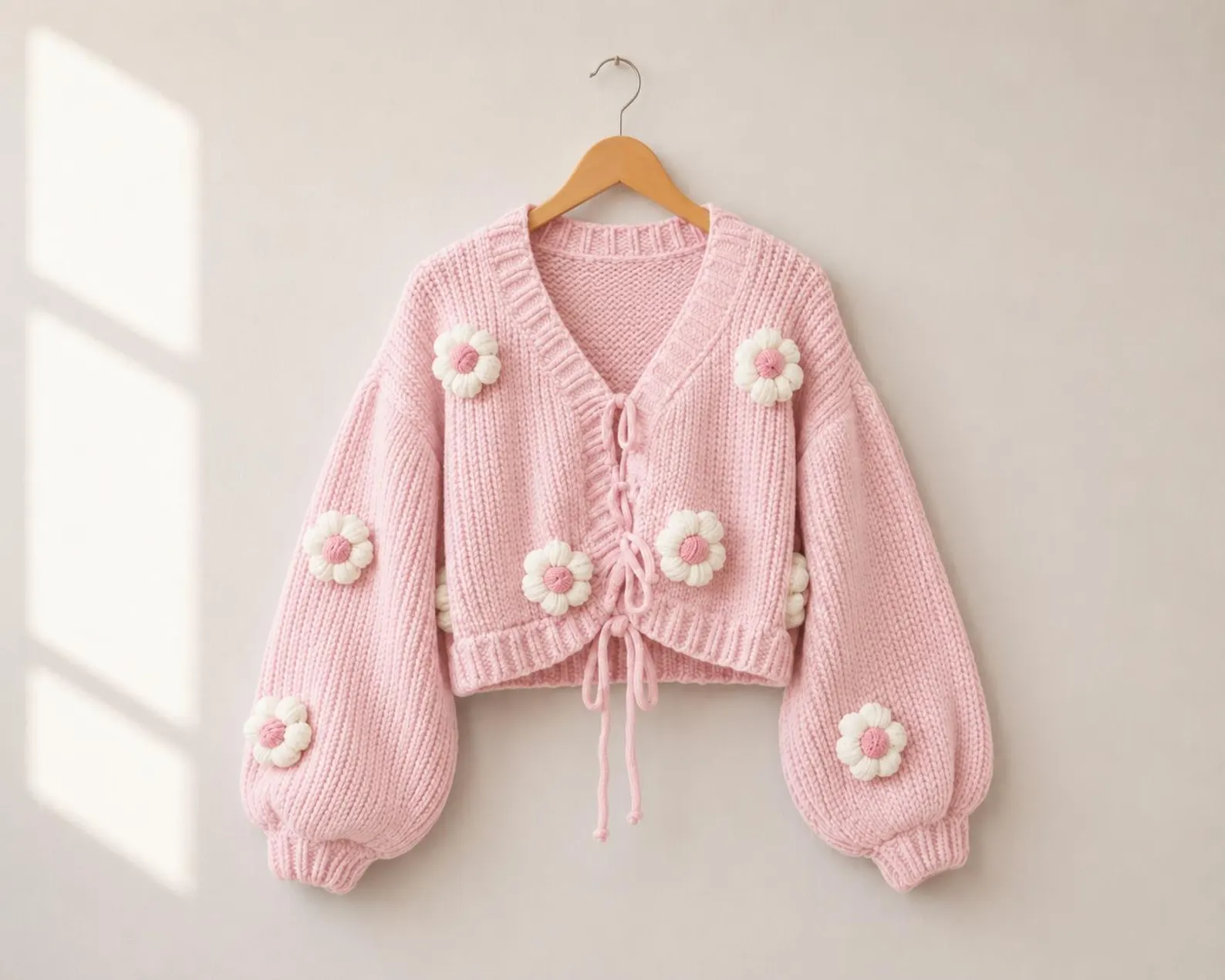 Brown Floral Cardigan, 3D Daisy Knitwear