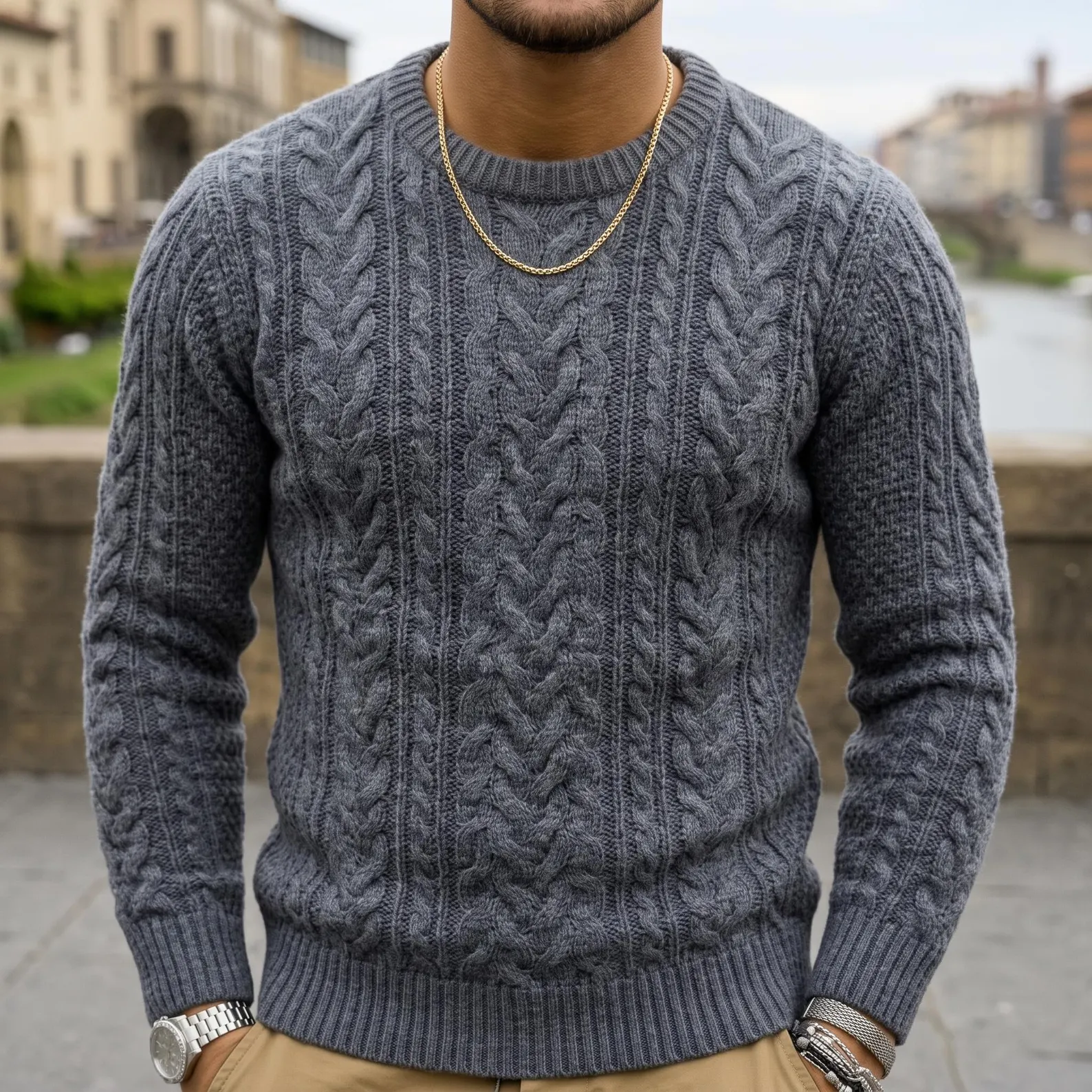 Men's Cable Crewneck Sweater