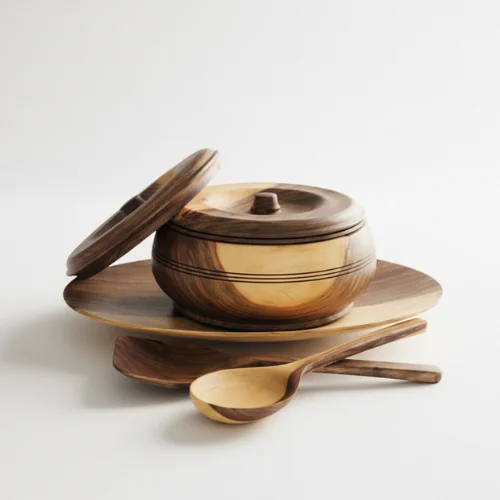 Handcrafted Apricot Wood Dining Bowl Set