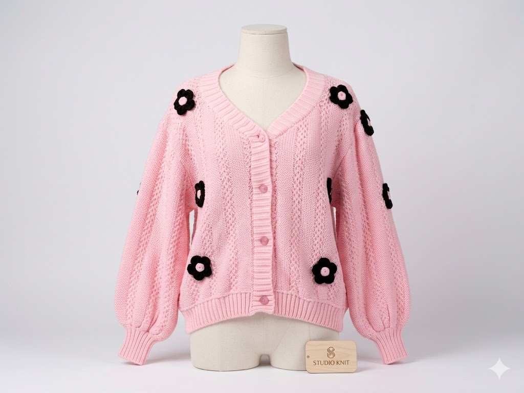 Blossom & Breeze Pastel Pink Floral Knit Cardigan