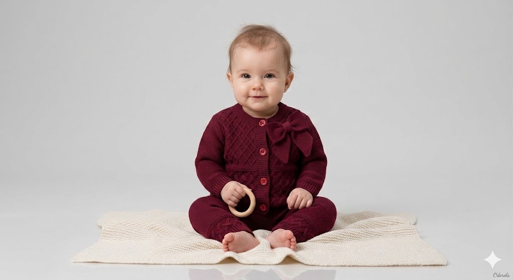 Little Charmers Maroon Handcrafted Knit Set