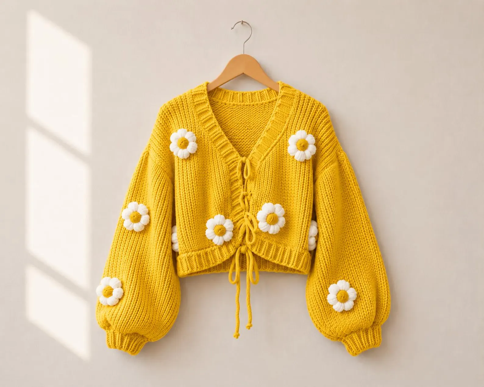 Brown Floral Cardigan, 3D Daisy Knitwear