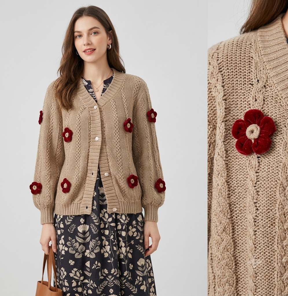 🧶Handmade Floral Knit Cardigan for Women