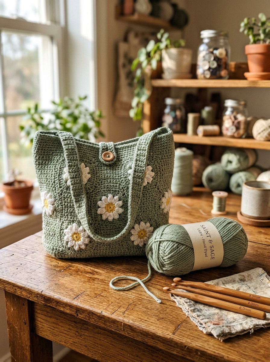 Handcrafted Daisy Crochet Tote Bag